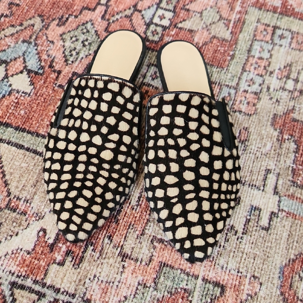Jenni Kayne Giraffe Calf Hair Mules SZ 37